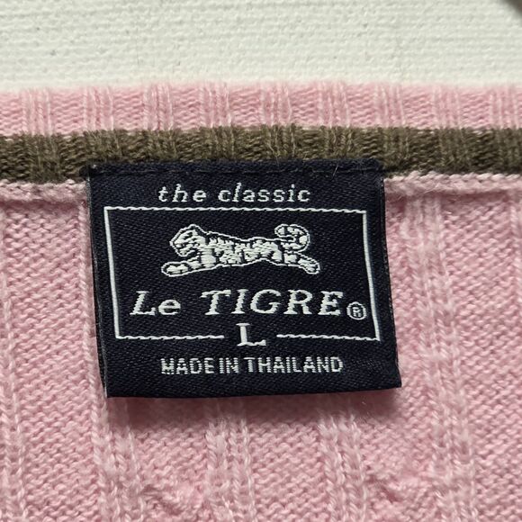 Le Tigre Pink V-neck Pullover Sweater Women's Size Large Logo Cotton Wool - Picture 4 of 9